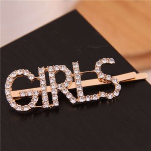 Shining Rhinestone Alphabet Combo Design Women Hair Clip - Girls