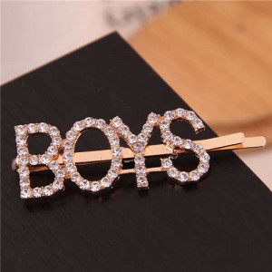 Shining Rhinestone Alphabet Combo Design Women Hair Clip - Boys