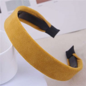Korean Fashion Solid Color Velvet Texture Women Hair Hoop - Yellow