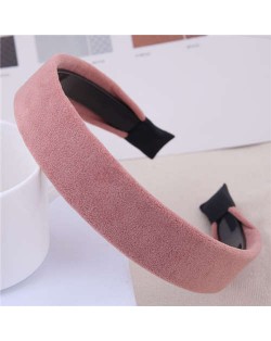Korean Fashion Solid Color Velvet Texture Women Hair Hoop - Pink