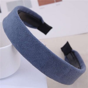 Korean Fashion Solid Color Velvet Texture Women Hair Hoop - Blue