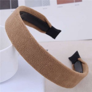 Korean Fashion Solid Color Velvet Texture Women Hair Hoop - Brown