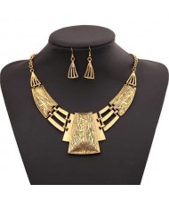 Vintage Tribe Style Hollow Necklace and Earrings Set - Golden