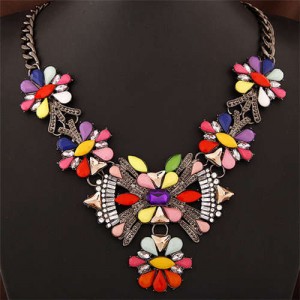 Resin Gem Bright Colors Howllow Design Women Fashion Necklace