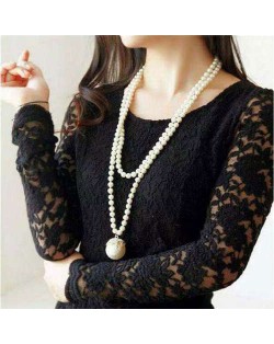 Pearl Fashion Long Chain Luxurious Pearl Pendant Women Statement Necklace