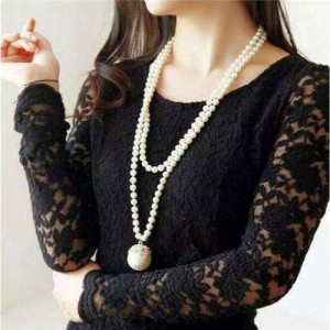 Pearl Fashion Long Chain Luxurious Pearl Pendant Women Statement Necklace