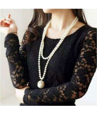 Pearl Fashion Long Chain Luxurious Pearl Pendant Women Statement Necklace