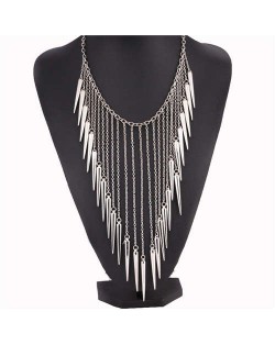 Rivets Pendants Punk High Fashion Bib Statement Necklace - Silver