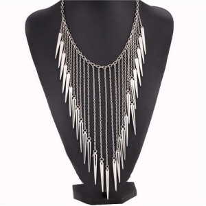 Rivets Pendants Punk High Fashion Bib Statement Necklace - Silver