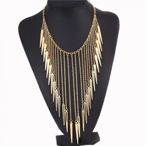 Rivets Pendants Punk High Fashion Bib Statement Necklace - Golden