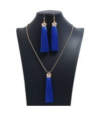 Cotton Threads Tassel Bohemian Fashion Long Chain Necklace and Earrings Set - Rayal Blue
