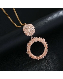 High Fashion Hoop Dangling Pendant Design Women Costume Necklace - Rose Gold