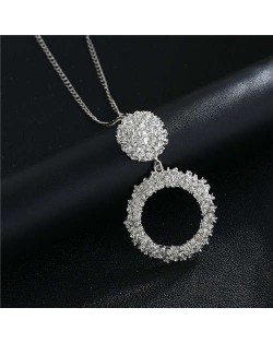 High Fashion Hoop Dangling Pendant Design Women Costume Necklace - Silver