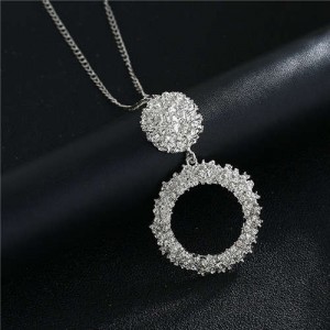 High Fashion Hoop Dangling Pendant Design Women Costume Necklace - Silver