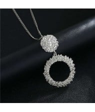High Fashion Hoop Dangling Pendant Design Women Costume Necklace - Silver