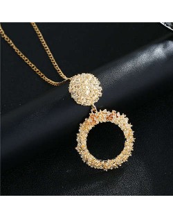 High Fashion Hoop Dangling Pendant Design Women Costume Necklace - Golden