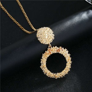 High Fashion Hoop Dangling Pendant Design Women Costume Necklace - Golden