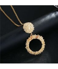 High Fashion Hoop Dangling Pendant Design Women Costume Necklace - Golden