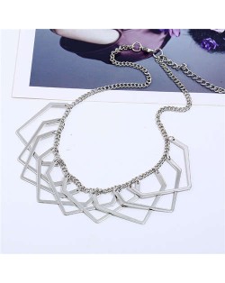 Unique Irregular Shape Hollow Style Women Bib Necklace - Silver