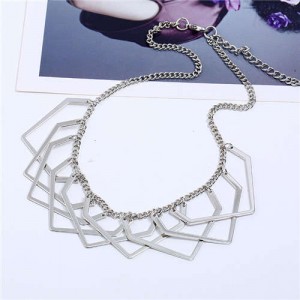 Unique Irregular Shape Hollow Style Women Bib Necklace - Silver