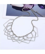 Unique Irregular Shape Hollow Style Women Bib Necklace - Silver