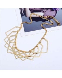 Unique Irregular Shape Hollow Style Women Bib Necklace - Golden