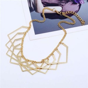 Unique Irregular Shape Hollow Style Women Bib Necklace - Golden