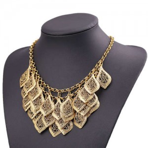Multi-layer Hollow Leaves Vintage Bold Fashion Women Bib Necklace - Copper