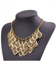 Multi-layer Hollow Leaves Vintage Bold Fashion Women Bib Necklace - Copper