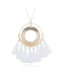 Cotton Threads Tassel Hoop Pendant Bohemian Fashion Necklace - White