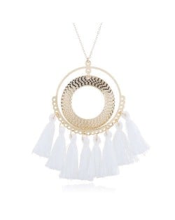 Cotton Threads Tassel Hoop Pendant Bohemian Fashion Necklace - White