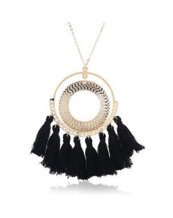 Cotton Threads Tassel Hoop Pendant Bohemian Fashion Necklace - Black