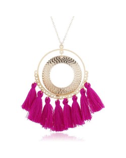 Cotton Threads Tassel Hoop Pendant Bohemian Fashion Necklace - Rose