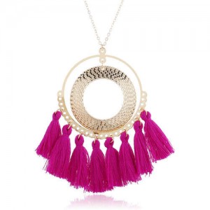 Cotton Threads Tassel Hoop Pendant Bohemian Fashion Necklace - Rose