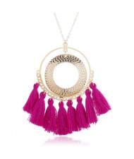 Cotton Threads Tassel Hoop Pendant Bohemian Fashion Necklace - Rose