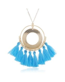 Cotton Threads Tassel Hoop Pendant Bohemian Fashion Necklace - Blue