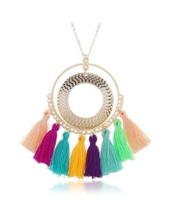Cotton Threads Tassel Hoop Pendant Bohemian Fashion Necklace - Multicolor