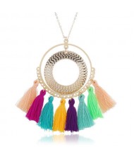 Cotton Threads Tassel Hoop Pendant Bohemian Fashion Necklace - Multicolor