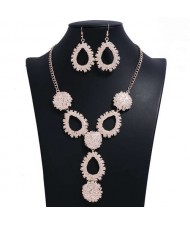 Waterdrops Design Bold Fashion Necklace and Earrings Set - Rose Gold
