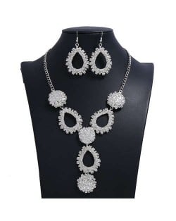 Waterdrops Design Bold Fashion Necklace and Earrings Set - Silver