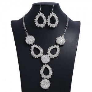 Waterdrops Design Bold Fashion Necklace and Earrings Set - Silver