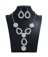 Waterdrops Design Bold Fashion Necklace and Earrings Set - Silver