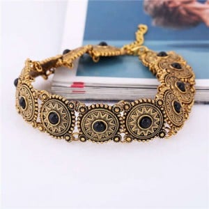 Artificial Turquoise Embellished Vintage Floral Pattern Short Women Necklace - Copper
