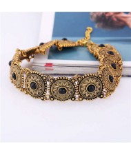 Artificial Turquoise Embellished Vintage Floral Pattern Short Women Necklace - Copper