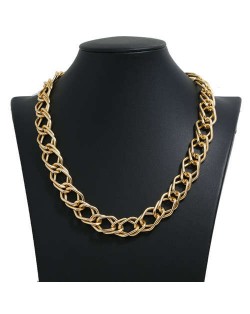 18k Gold Plated Plain Chain Design Costume Alloy Necklace