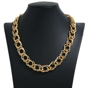 18k Gold Plated Plain Chain Design Costume Alloy Necklace