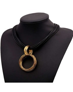 Graceful Hoop Pendant Short Rope Costume Necklace - Copper