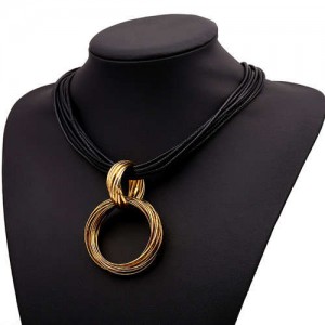Graceful Hoop Pendant Short Rope Costume Necklace - Copper