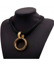 Graceful Hoop Pendant Short Rope Costume Necklace - Copper
