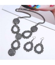 Waterdrops Design Bold Fashion Necklace and Earrings Set - Gray